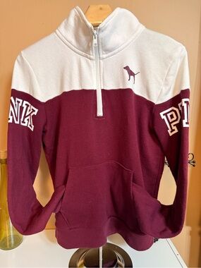 Victoria's Secret PINK White Pullover with Burgundy Accents
